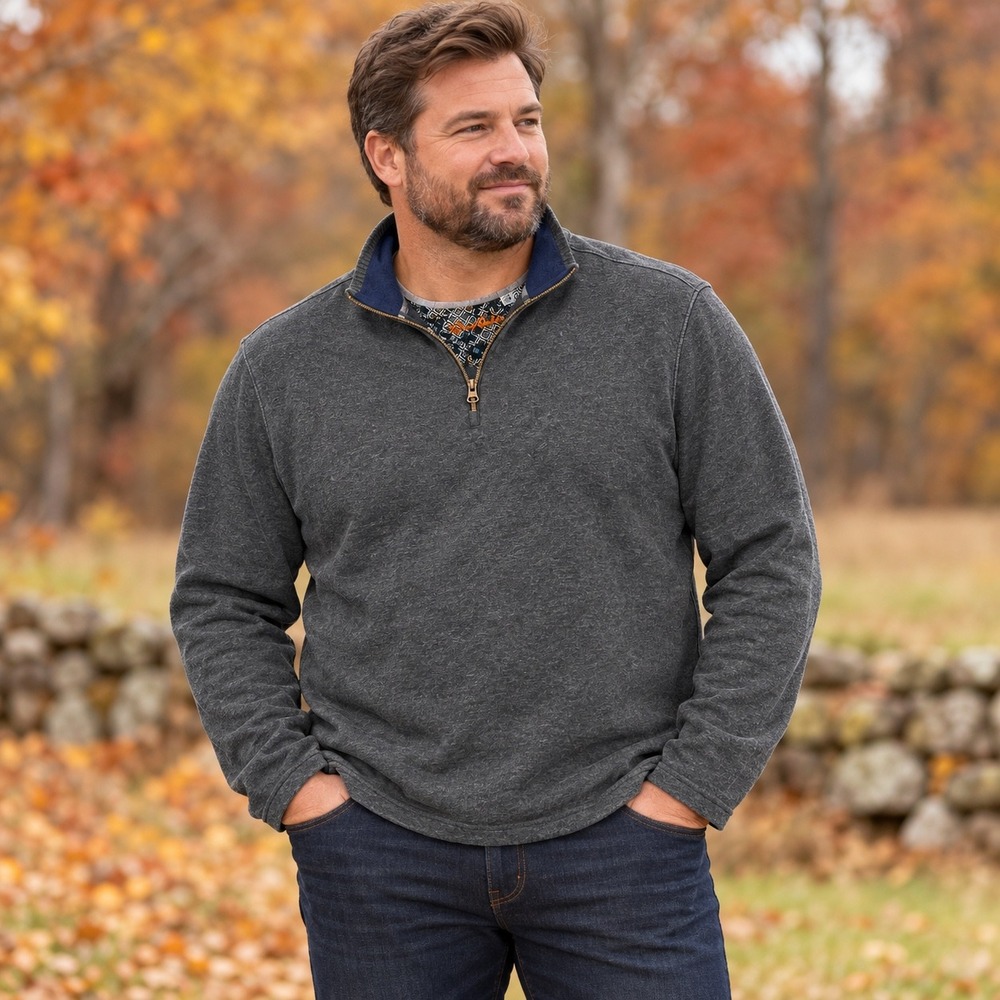 Robert Graham Mens XL Heathered Gray Quarter Zip Pullover Mock Neck Classic Fit
